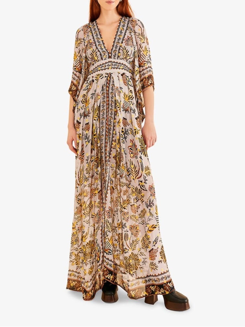 FARM Rio Silver Floral Tapestry Maxi-Dress